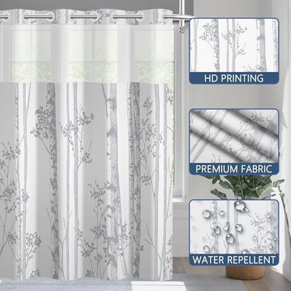 No Hook Shower Curtain with Snap in Liner 71x74 Inch