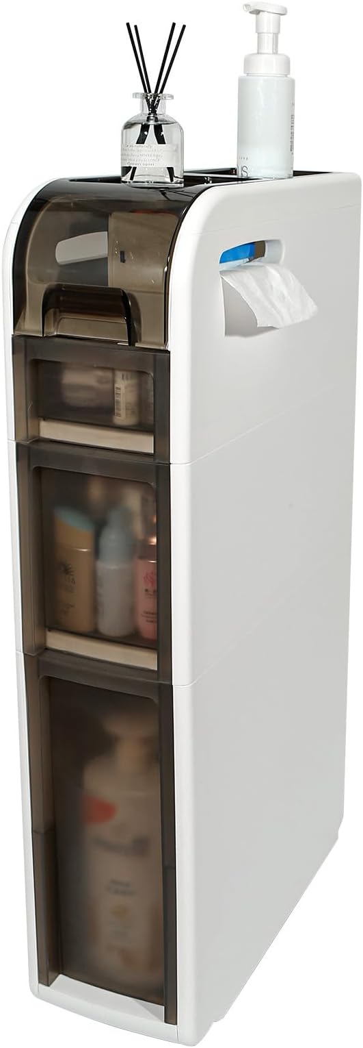 3-Tier Bathroom Floor Cabinet, Narrow Bathroom Storage Cabinet, Mobile and No Installation Required, Perfect for Small Space Laundry Rooms, Toilet Areas, and Living Room Gaps