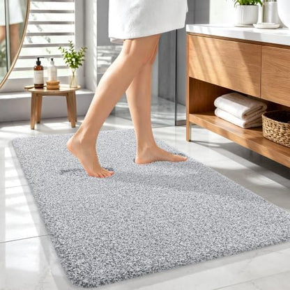 OLANLY Microfiber Bathroom Rugs 44x32, Quick Dry Bath Mat, Grey and White