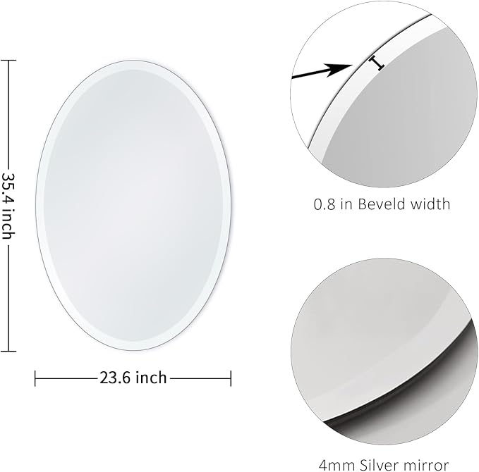 24x36 Inch Bathroom Mirrors for Over Sink, Frameless Mirrors for Wall | Beveled Bathroom Mirror, Bathroom Vanity Mirror for Bedroom Living Room Entryway Home Decor