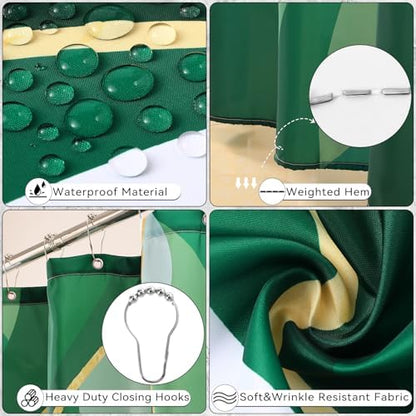 XLHOMO Bathroom Set - Green and Gold Bathroom Accessories, Bathroom Sets with Shower Curtain and Rugs, Green Shower Curtain Set with Bathroom Trash Can, Soap Dispenser, Soap Dish for Home Decor