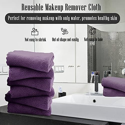 TENSTARS 12 Pack Premium Washcloths Set - Quick Drying- Soft Microfiber Coral Velvet Highly Absorbent Wash Clothes - Multipurpose Use as Bath, Spa, Facial, Fingertip Towel (Grape Purple)