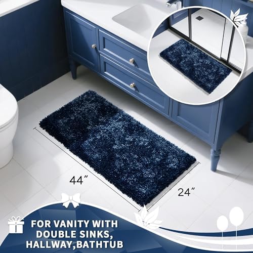 Yimobra Long Bathroom Rug Non Slip 44x24, Extra Thick Soft Absorbent Chenille Bath Mat, Machine Washable Quick Dry Bath Rugs for Bathroom Floor, Tub and Shower, Home Decor Accessories, Blue