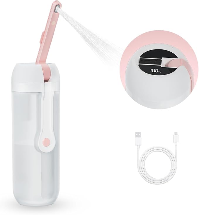 Portable Electric Bidet for Travel with 180° Adjustable Nozzle, Strong Water Pressure- Handheld Rechargeable USB-C Bidet,350ml Waterproof Personal Hygiene Cleaner for Postpartum Women, Camping (Pink)