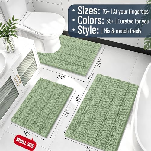 Smiry Thick Chenille Large Bathroom Runner Rugs 47x32, Bath Mat, Sage Green