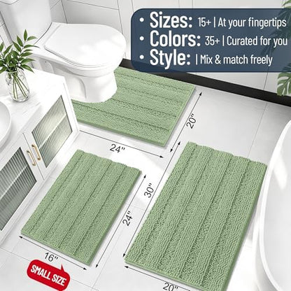 Smiry Thick Chenille Large Bathroom Runner Rugs 47x32, Bath Mat, Sage Green