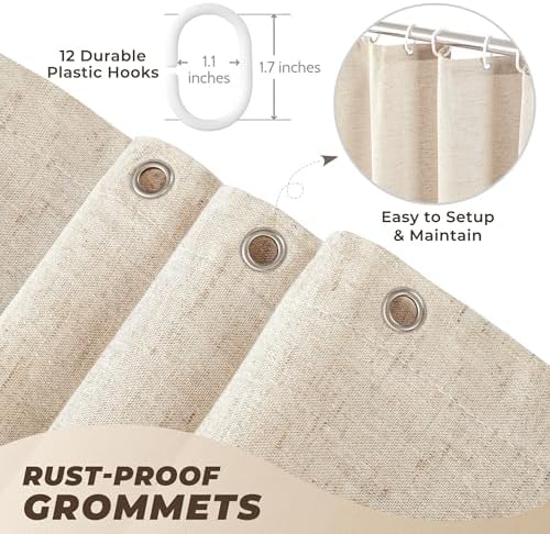 Linen Shower Curtain Boho Beige Shower Curtain with Tassels 72"W x 72"L