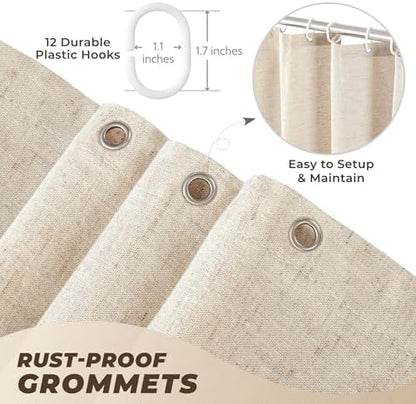 Linen Shower Curtain Boho Beige Shower Curtain with Tassels 72"W x 72"L