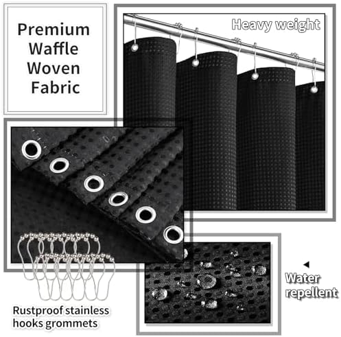 XLHOMO Bathroom Set with Shower Curtain and Rugs- 25PC Bathroom Accessory Set, Black Bathroom Set, Toilet Brush, Trash Can, Qtip Holder & Soap Dispenser