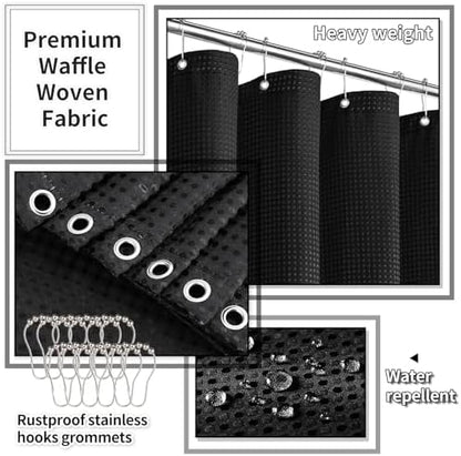 XLHOMO Bathroom Set with Shower Curtain and Rugs- 25PC Bathroom Accessory Set, Black Bathroom Set, Toilet Brush, Trash Can, Qtip Holder & Soap Dispenser