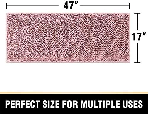 H.VERSAILTEX Bathroom Rugs Non Slip Luxury Chenille Bathroom Mat 47x17 Extra Soft and Absorbent Shaggy Rugs Washable Dry Fast Area Carpet Mats for Bath Room, Tub - Coral Pink