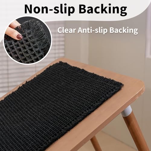 Black Bathroom Rug, Waffle Bath Mat Non Slip Washable, 20" x 32"