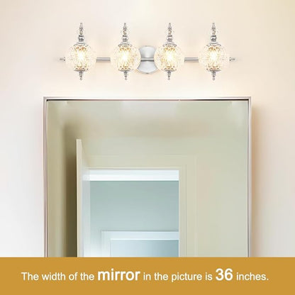Brushed Nickel Bathroom Vanity Light Fixture Vintage Style - 4 Light G9 Bulb Compatible, 30" Wide Bathroom Lighting Over Mirror with Hand-Etched Glass Shades, Easy Mount for Makeup Area
