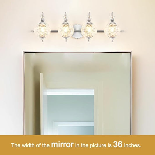 Brushed Nickel Bathroom Vanity Light Fixture Vintage Style - 4 Light G9 Bulb Compatible, 30" Wide Bathroom Lighting Over Mirror with Hand-Etched Glass Shades, Easy Mount for Makeup Area