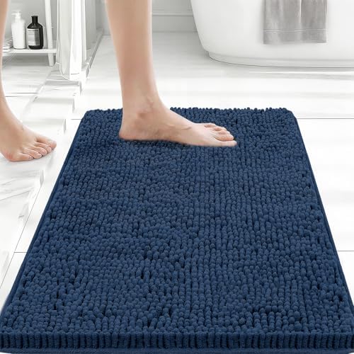 Bcoimo Small Bath Rug Mat,Chenille Extra Soft Navy Bathroom Mats for Floor