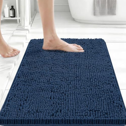 Bcoimo Small Bath Rug Mat,Chenille Extra Soft Navy Bathroom Mats for Floor