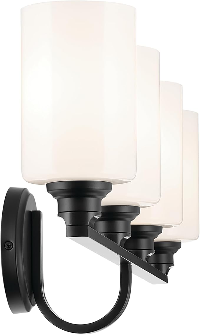 Kichler Gioe 32.25" 4-Light Vanity Light with Opal Glass in Black, Damp Rated, for Bathroom, Powder Room, Over a Mirror, (32.25" W x 10.5" H), 55227BK