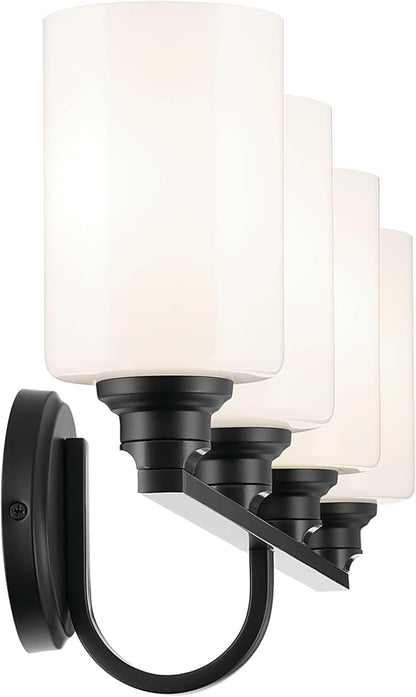 Kichler Gioe 32.25" 4-Light Vanity Light with Opal Glass in Black, Damp Rated, for Bathroom, Powder Room, Over a Mirror, (32.25" W x 10.5" H), 55227BK