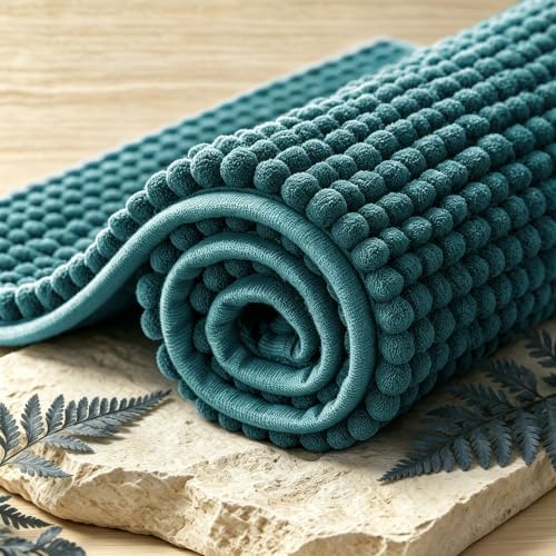 SUBRTEX Bathroom Rugs, 24" x 36" Chenille Bath Rug Soft Short Plush Bath Mat Soft Shower Mat Water Absorbent Shower Mat Quick Dry Machine Washable, Teal