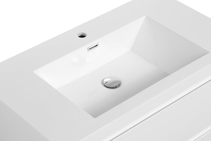 Modern 36" Floating Bathroom Vanity with Sink | Advanced Wall-Mounted Cabinet, Resin Top Basin, Soft Close Drawers | Easy to Install Glossy White