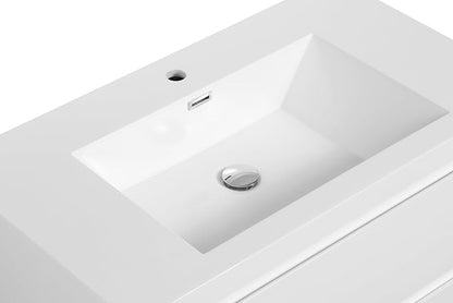 Modern 36" Floating Bathroom Vanity with Sink | Advanced Wall-Mounted Cabinet, Resin Top Basin, Soft Close Drawers | Easy to Install Glossy White