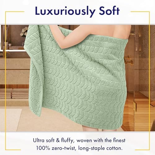 Alusa Home Ultra Soft & Stylish 700 GSM Luxury Bath Sheets | Pack of 2 | Extra Large 35x70 Inches | 100% Zero-Twist, Long-Staple Cotton | Remarkably Absorbent (Eucalyptus Green)
