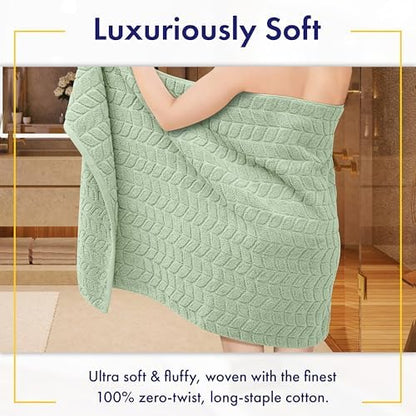 Alusa Home Ultra Soft & Stylish 700 GSM Luxury Bath Sheets | Pack of 2 | Extra Large 35x70 Inches | 100% Zero-Twist, Long-Staple Cotton | Remarkably Absorbent (Eucalyptus Green)