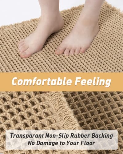 Upgraded Waffle Bath Mat Set of 2 Absorbent Bathroom Mat 18"x30" + 24"x48"