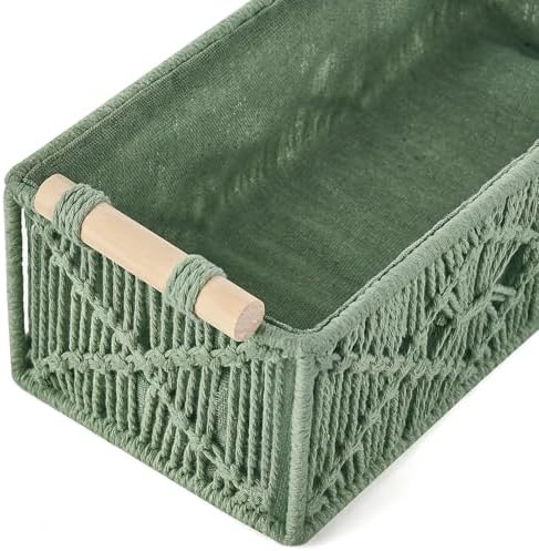 Mkono 2Pc Macrame Storage Basket, Boho Decor Toilet Paper Holder, Green