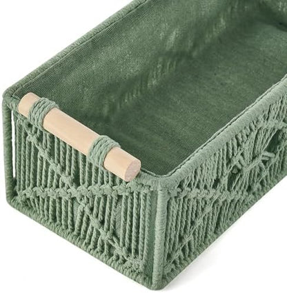 Mkono 2Pc Macrame Storage Basket, Boho Decor Toilet Paper Holder, Green