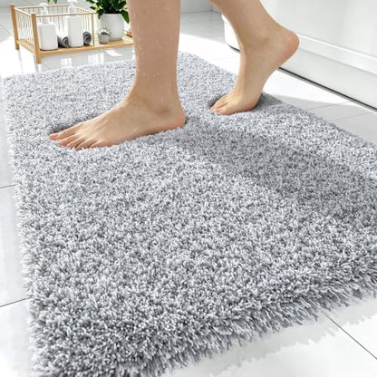 OLANLY Microfiber Bathroom Rugs 30x20, Quick Dry Bath Mat, Grey and White