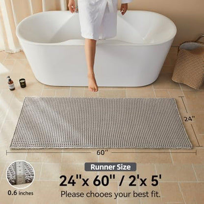 Triohero Waffle Runner Rug Bathroom, Long Boho Bath Mat, 24x60 Light Grey