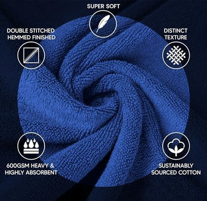 Luxury Bath Towels Set of 4, 27x54 Inches 600GSM 100% Cotton Ring Spun – Daily Use Highly Absorbent Viscose Stripe Bath Towel Sets for Bathroom, Hotel, Spa (Royal Blue)