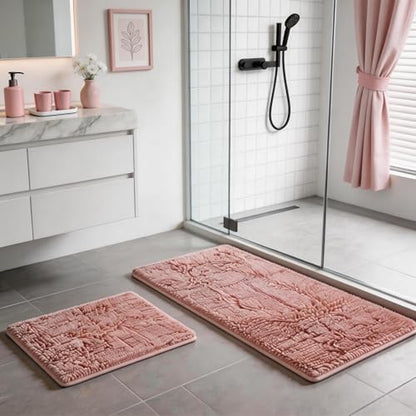 Pink Bathroom Rugs Chenille Bath Mat Set 2-Piece Bath Rugs for Bathroom Extra Soft Bath Mats for Bathoom Non Slip Absorbent Shag Bathoom Carpet