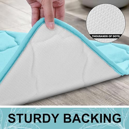 OLANLY Memory Foam Toilet Rugs U-Shaped 24x20, Soft Bath Mat, Sky Blue