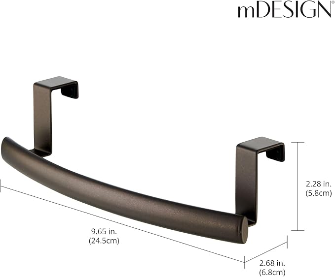 mDesign Steel Over Door Curved Towel Bar Storage, Hanger for Cabinet or Cupboard, Holder Rack for Kitchen, Bathroom - Holds Hand/Dish Towels, Washcloths - Spira Collection - 2 Pack - Bronze