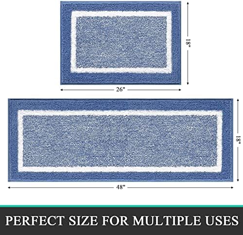 Pauwer Bathroom Rugs Sets 2 Piece, Non Slip Washable Bath Mat, Blue