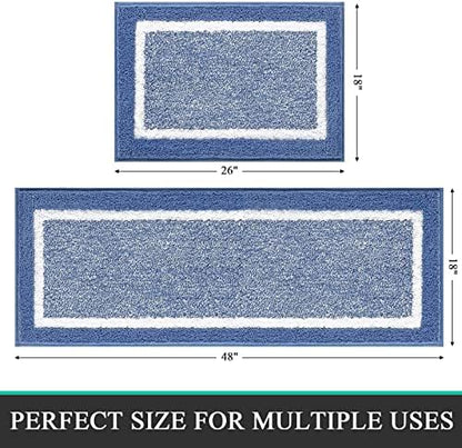 Pauwer Bathroom Rugs Sets 2 Piece, Non Slip Washable Bath Mat, Blue