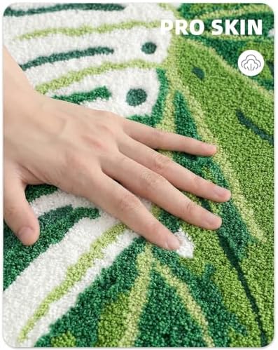 Monstera Bath Mat,Green Leaf Rug 26"X21",Soft Leaf Pattern Bathroom Rug