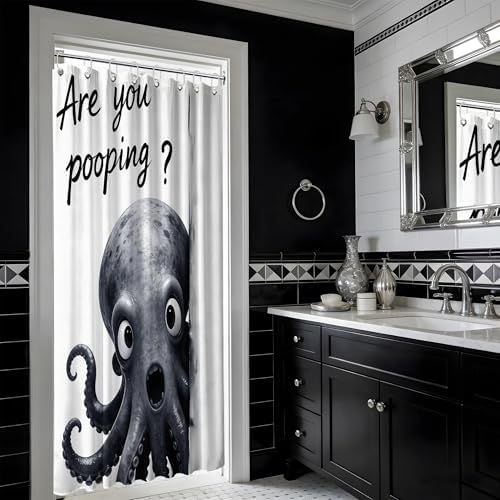 Small Stall Shower Curtain Rv Black and White Octopus, 36 x 72 Inchs