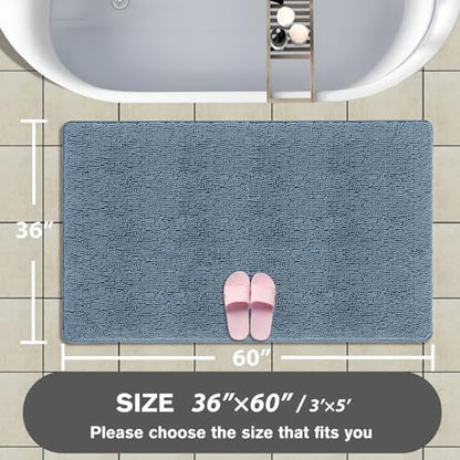 Bathroom Rugs 36 x 60 Inch – Extra Large Bath Mat | Absorbent and Washable Thick Chenille Bath Rugs Non-Slip Runner Rug for Bathroom, Shower, Tub(Blue)