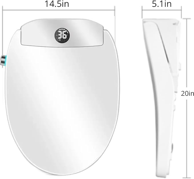 Electric Bidet Toilet Seat, Filtered & Unlimited Warm Water, 8 Modes Spa Wash, Warm Air Dryer, Heated Seat, Self-Clean Stainless Steel Nozzle, HD Night Light. 10-year warranty. (TB-48E,Elongated)