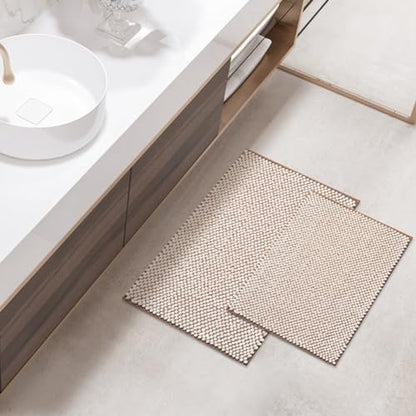 FRESHMINT Chenille Bath Rugs Set 2 Piece, White & Brown, 17"x24"+20"x32"