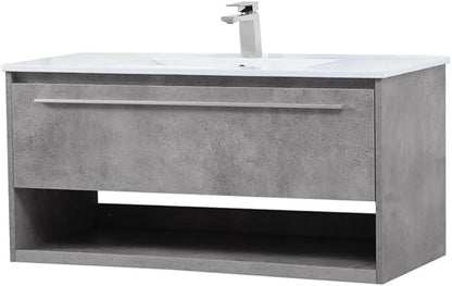 40 Inch Single Bathroom Floating Vanity in Concrete Grey