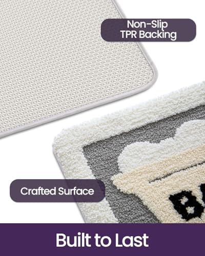 DEXI Bathroom Rugs Non Slip Washable, 24x16 Cute Bath Mat, Gray and Beige