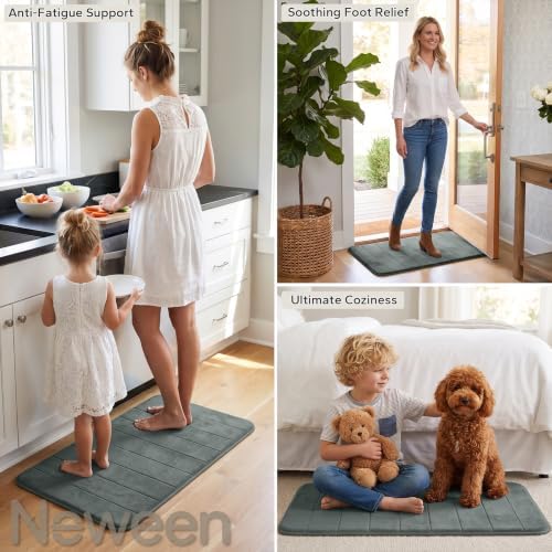 Neween Bathroom Rugs Set 2 Piece, Absorbent Memory Foam Bath Mat, Dark Grey