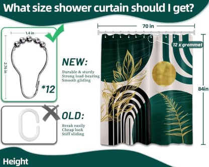 Emerald Green and Gold Extra Long Shower Curtain, Tall 72X84 in