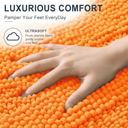 Smiry Thick Small Chenille Bathroom Rugs 24x16, Absorbent Bath Mat, Orange