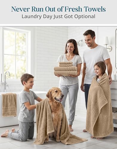 Casa Platino Large Bath Towel Set Absorbent Quick Dry 100% Cotton - Beige