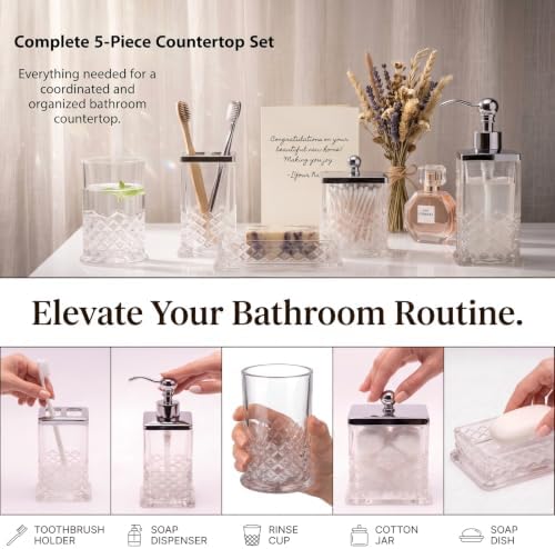 JKE Heavy Glass 5Pcs Bath Accessory Set Transparent Vintage